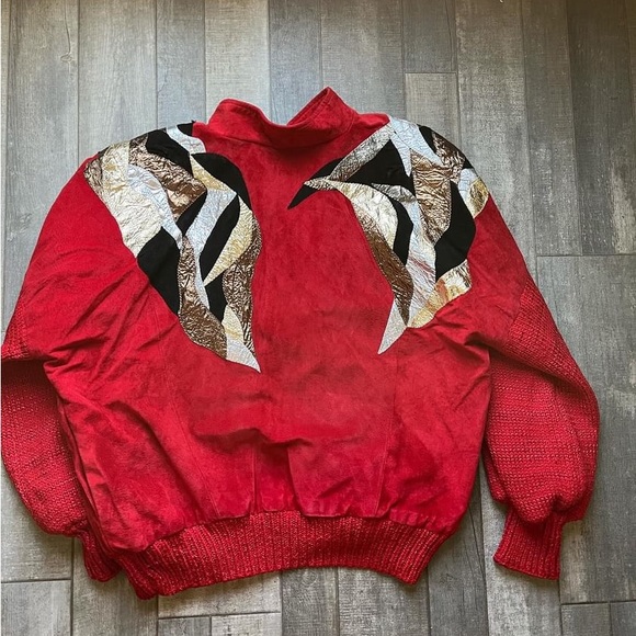 Vintage Augustina Suede and Leather Wearable Art Bomber Jacket - Size Medium - Picture 8 of 12